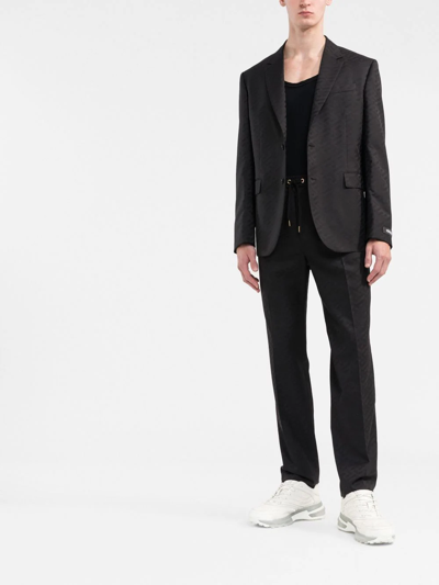 Versace La Greca Single-breasted Wool Blazer In Schwarz