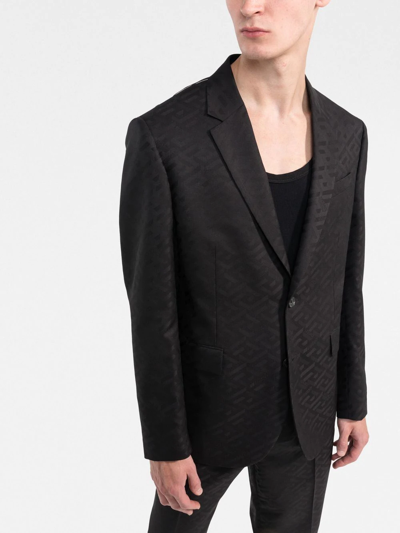 Shop Versace La Greca Single-breasted Wool Blazer In Schwarz