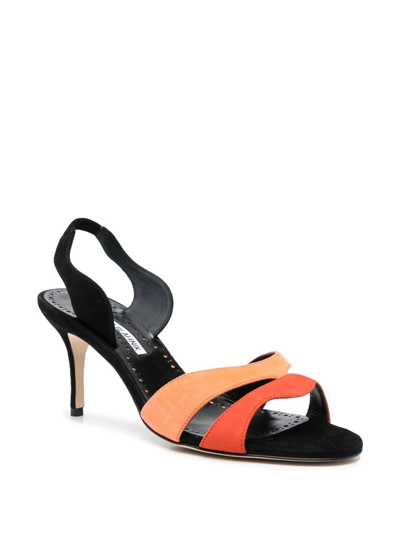 Shop Manolo Blahnik 80mm Double-strap Leather Sandals In Orange