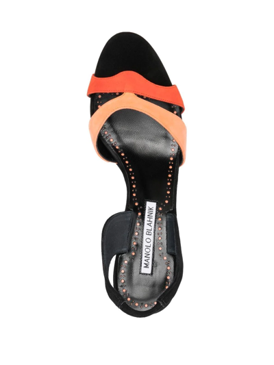 Shop Manolo Blahnik 80mm Double-strap Leather Sandals In Orange