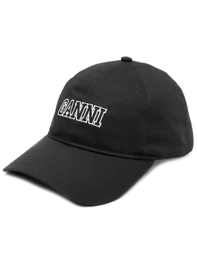 Shop Ganni Embroidered-logo Baseball-cap In Schwarz