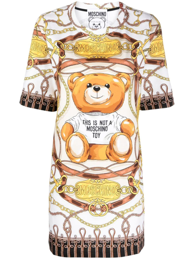 Shop Moschino Toy Bear Graphic-print Shift Dress In Nude
