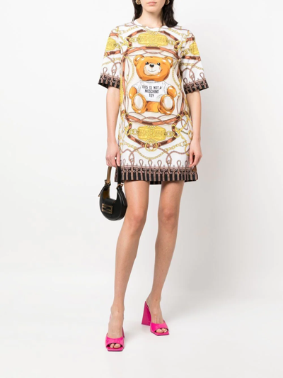 Shop Moschino Toy Bear Graphic-print Shift Dress In Nude
