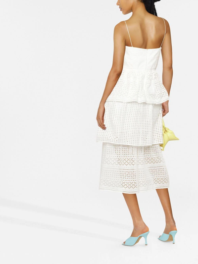 Shop Self-portrait Broderie Anglaise Tiered Midi Dress In Weiss
