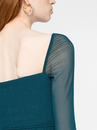 Shop Self-portrait Gathered-detail Long-sleeve Top In Blau