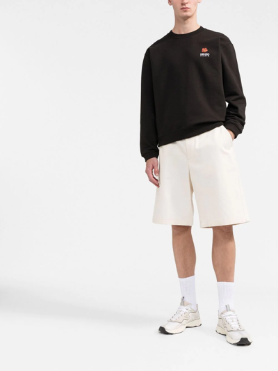 Kenzo Black Sweatshirt In Light Fllece With Broke Flower Embroidery To The Chest  Man In Schwarz