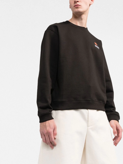 Kenzo Black Sweatshirt In Light Fllece With Broke Flower Embroidery To The Chest  Man In Schwarz