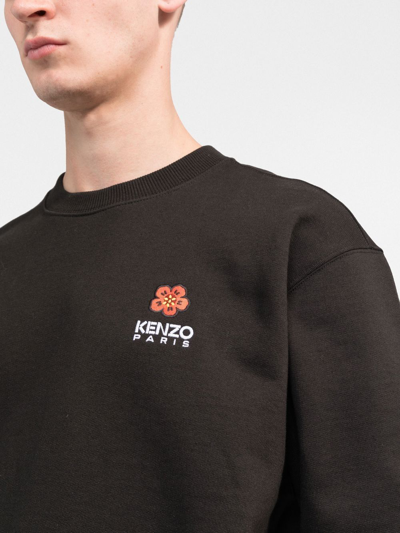 Kenzo Black Sweatshirt In Light Fllece With Broke Flower Embroidery To The Chest  Man In Schwarz