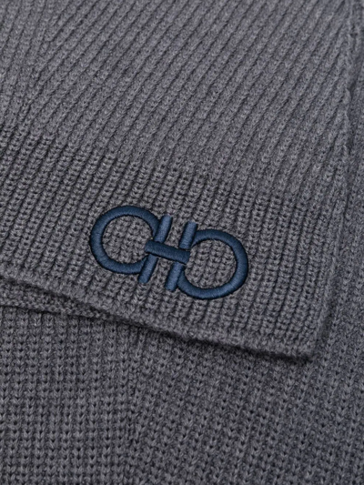 Shop Ferragamo Embroidered-logo Knitted Scarf In Grau