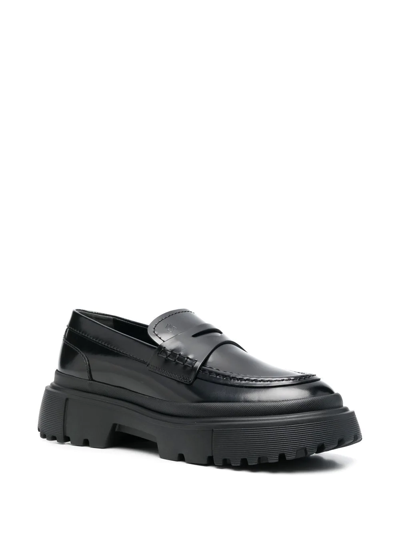 Hogan Chunky Leather Loafers In Schwarz