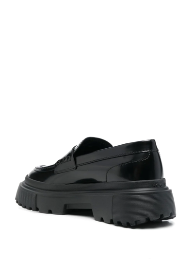 Shop Hogan Chunky Leather Loafers In Schwarz