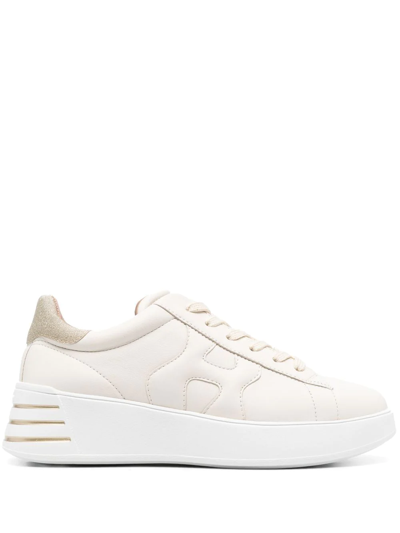 Shop Hogan Glitter-detail Leather Sneakers In Nude