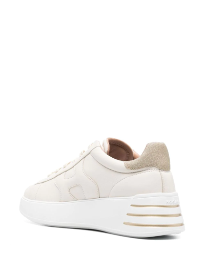 Shop Hogan Glitter-detail Leather Sneakers In Nude