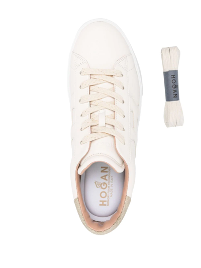 Shop Hogan Glitter-detail Leather Sneakers In Nude