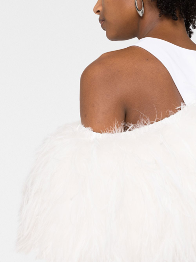 Styland One-shoulder Feather-detail Top In White