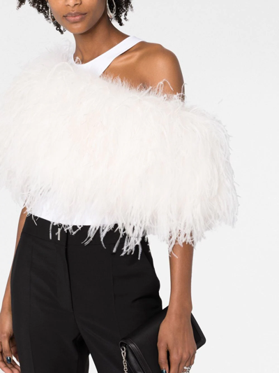 Styland One-shoulder Feather-detail Top In White