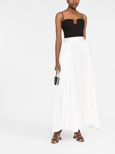 Shop Styland Feather-trimmed Pleated Maxi Skirt In Weiss