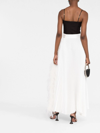 Shop Styland Feather-trimmed Pleated Maxi Skirt In Weiss
