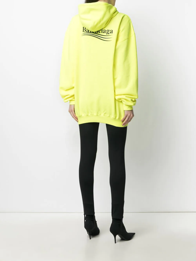 Shop Balenciaga Logo Print Cotton Hoodie In Yellow