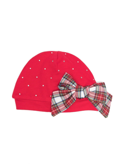 Shop Monnalisa Rhinestone-studded Bow-detail Cap In Red