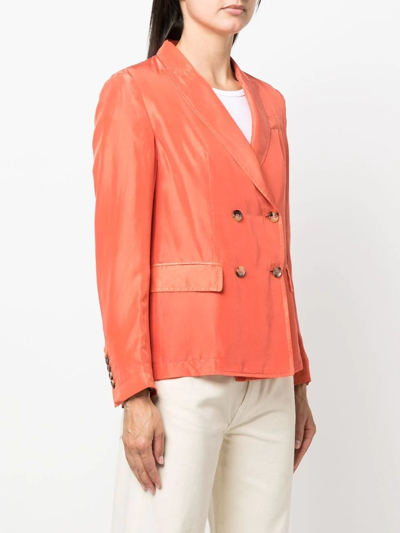 Shop Alberto Biani Double-breasted Silk Blazer In Orange