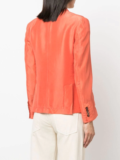 Shop Alberto Biani Double-breasted Silk Blazer In Orange