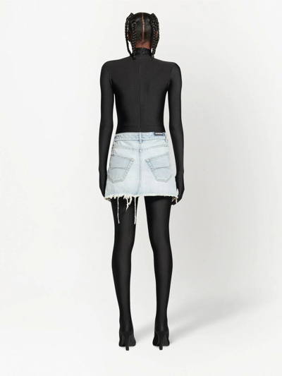 Shop Balenciaga Frayed-hem Denim Mini Skirt In Blue