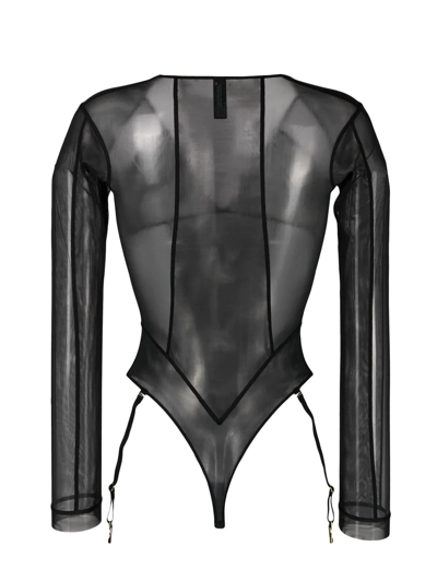 Shop Maison Close Dahlia Sheer Long-sleeve Bodysuit In Black