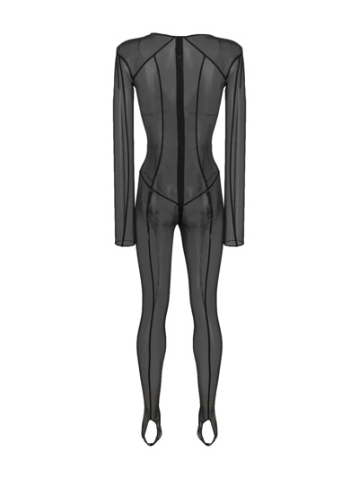 Maison Close Dahlia Sheer Long-sleeve Bodysuit In Black