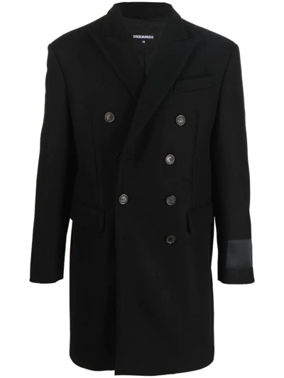Shop Dsquared2 Double-breasted Cotton Coat In Black