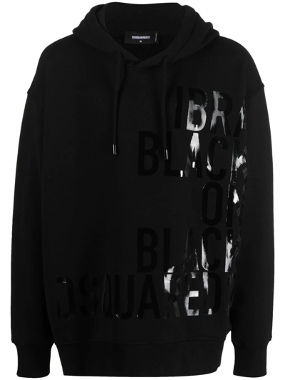 Shop Dsquared2 Tonal Slogan-print Hoodie In Black