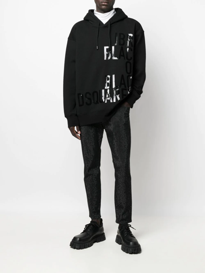 Shop Dsquared2 Tonal Slogan-print Hoodie In Black