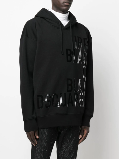 Shop Dsquared2 Tonal Slogan-print Hoodie In Black