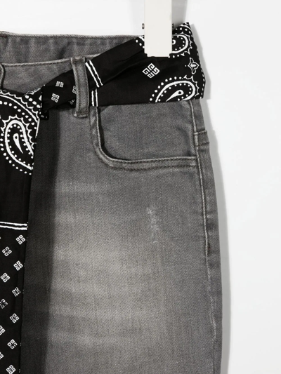 Shop Givenchy Tie-waist Stonewashed Denim Jeans In Grey