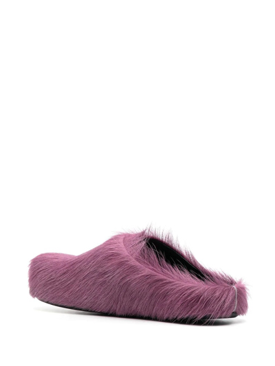 Marni Prune Violet Calf Hair Fussbett Mules In Purple