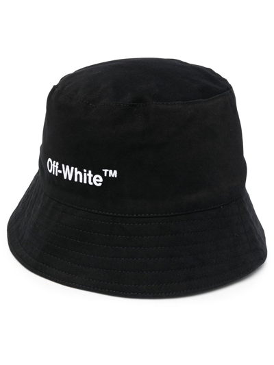 Shop Off-white Helvetica Logo-print Bucket Hat In Black