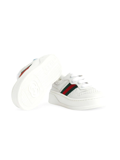 Gucci White Sneakers For Kids With Web Detail In White