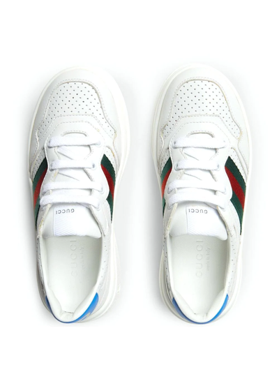 Gucci White Sneakers For Kids With Web Detail In White