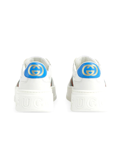 Gucci White Sneakers For Kids With Web Detail In White