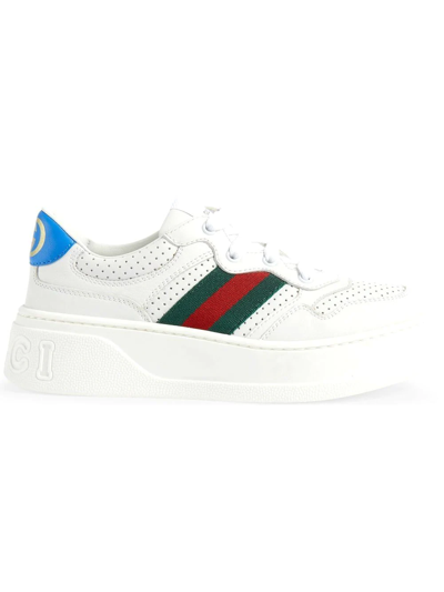 Gucci White Sneakers For Kids With Web Detail In White