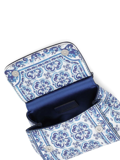 Shop Dolce & Gabbana Mini Sicily Majolica-print Top-handle Bag In Blue