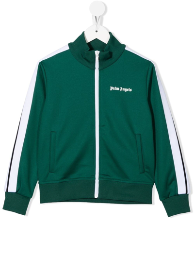 Shop Palm Angels Logo-print Zip-up Bomber Jacket In Green