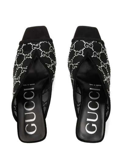 Gg 90 Crystal-embellished Mesh And Leather Mules In Black