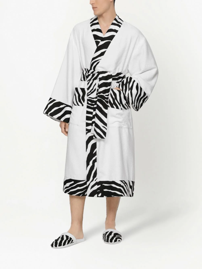 Shop Dolce & Gabbana Zebra-print Cotton Bathrobe In White