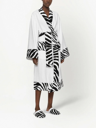 Shop Dolce & Gabbana Zebra-print Cotton Bathrobe In White