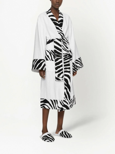 Dolce & Gabbana Zebra-print Cotton Bathrobe In White