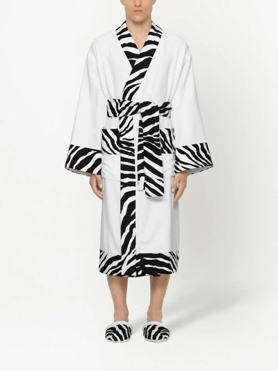 Shop Dolce & Gabbana Zebra-print Cotton Bathrobe In White