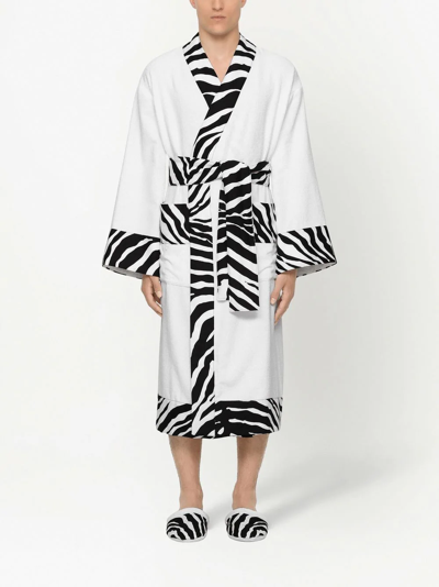 Dolce & Gabbana Zebra-print Cotton Bathrobe In White
