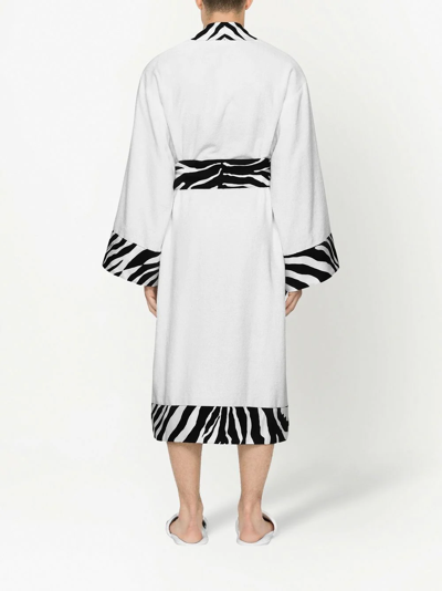 Shop Dolce & Gabbana Zebra-print Cotton Bathrobe In White