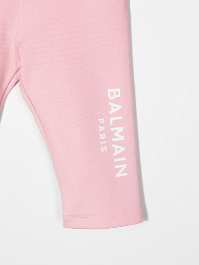 Shop Balmain Logo-print Cotton Leggings In Pink